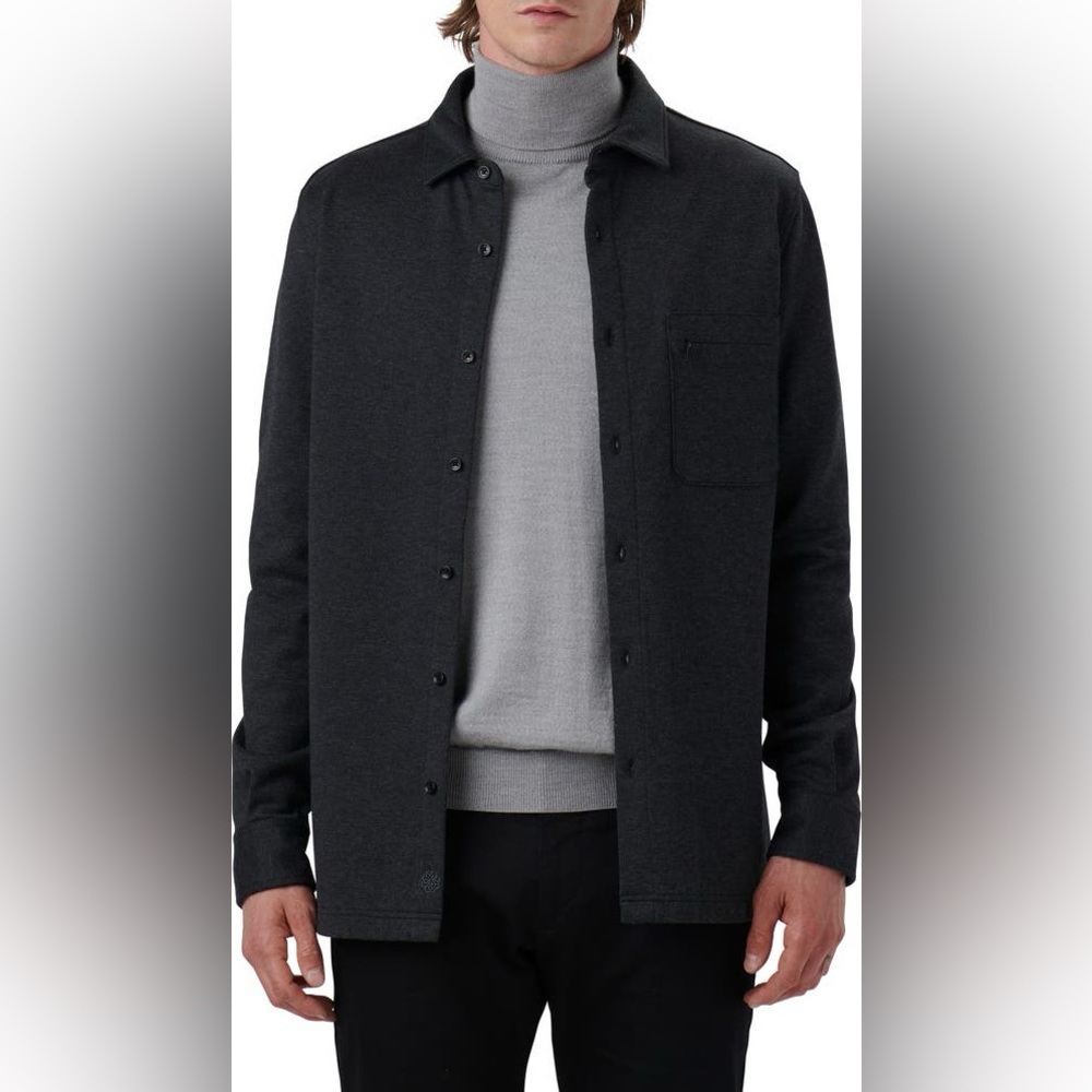 Bugatchi Cotton Blend Button Diwn Shirt Jacket Caviar Charcoal Grey size Large - Picture 2 of 16